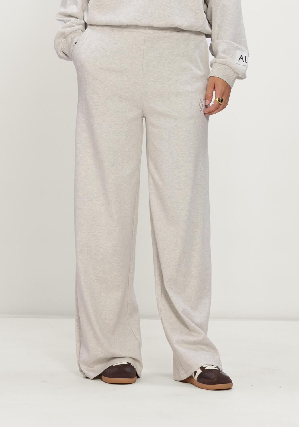 Grijze ALIX THE LABEL Broeken LADIES KNITTED WIDE LEG PANTS - large