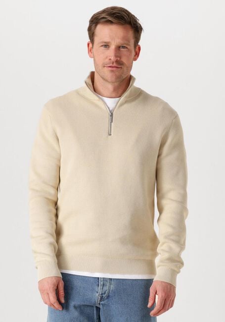 Beige SELECTED MEN Trui SLHDANE LS KNIT STRUCTURE HALF ZIP NOOS - large