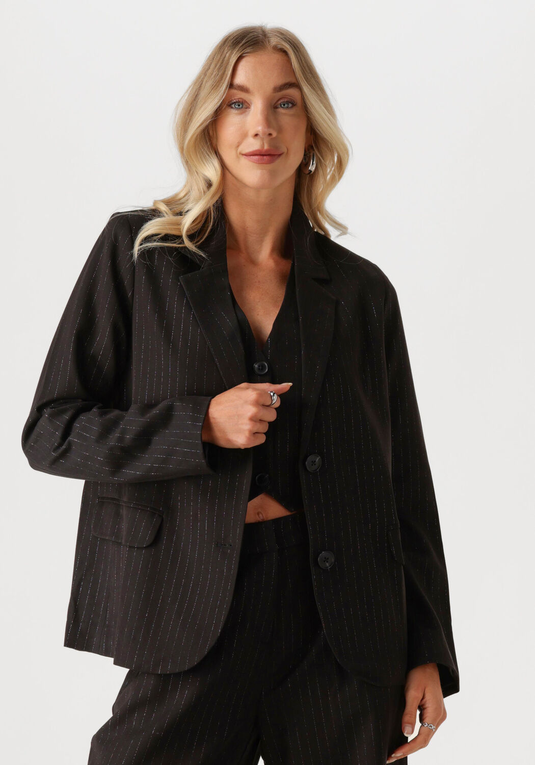 Envii Zwarte Blazer met Gouden Streep Black Dames