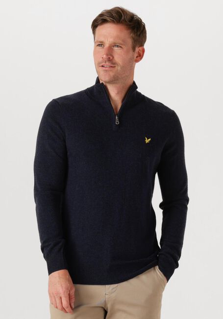 Donkerblauwe LYLE & SCOTT Trui LAMBSWOOL BLEND QUARTER ZIP JUMPER - large