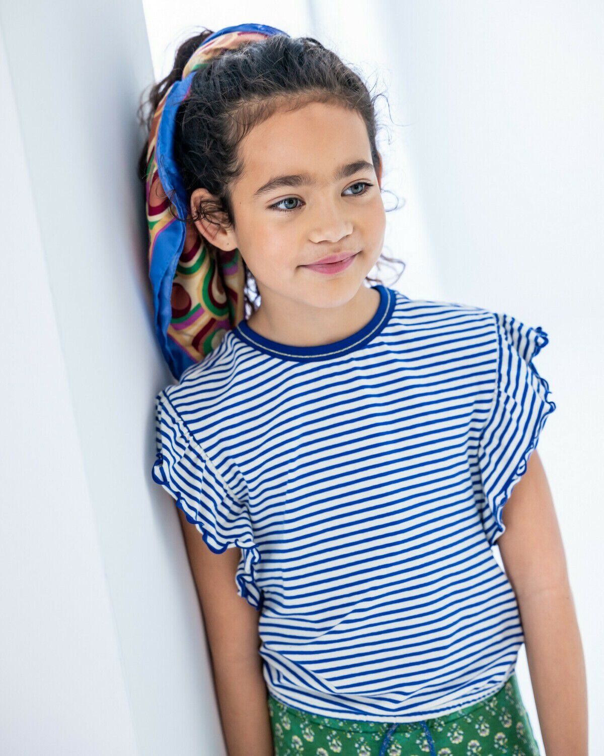 Blauwe LIKE FLO T-shirt STRIPE JERSEY RUFFLE TEE - large
