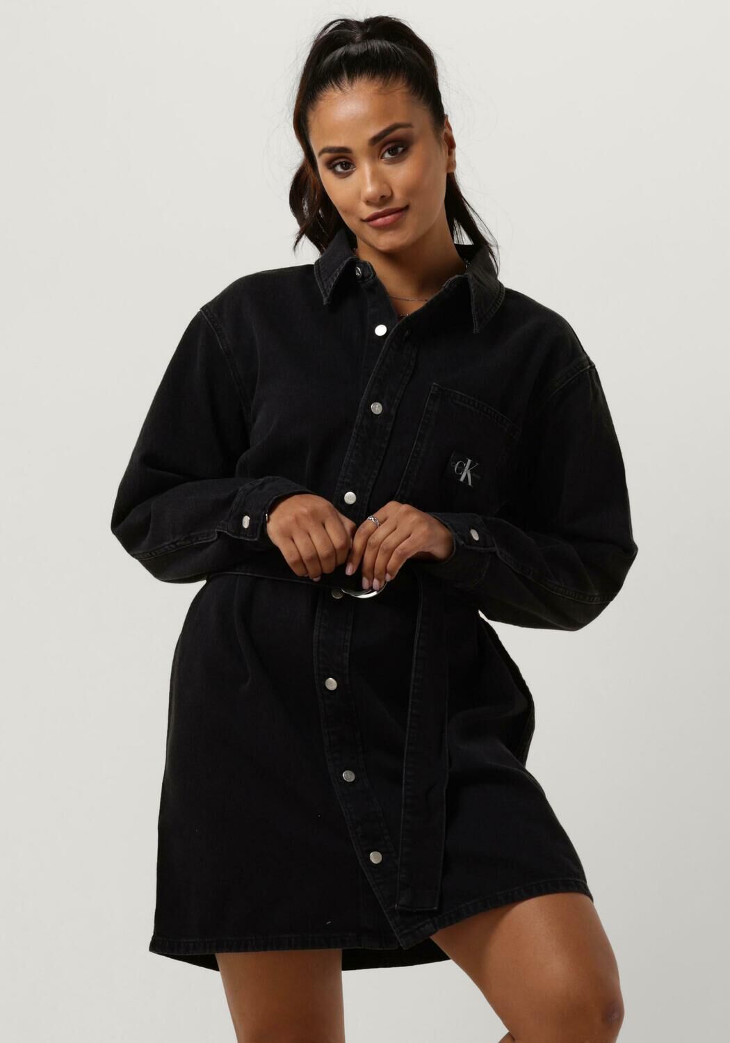 CALVIN KLEIN Dames Jurken Belted Utility Denim Shirt Dress Zwart