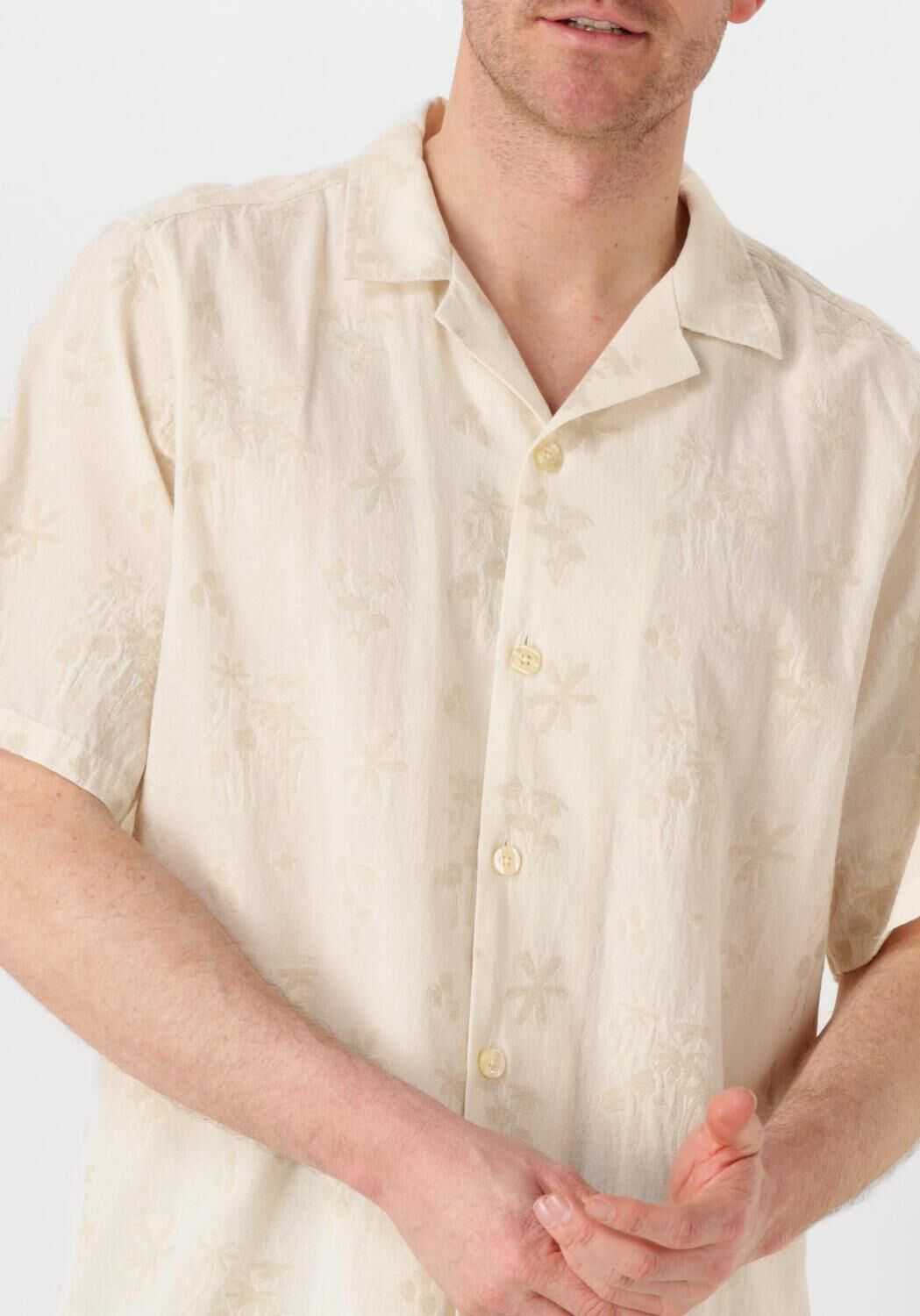 FORÉT Forét Heren Overhemden Peer Flower Jacquard Ss Shirt Beige