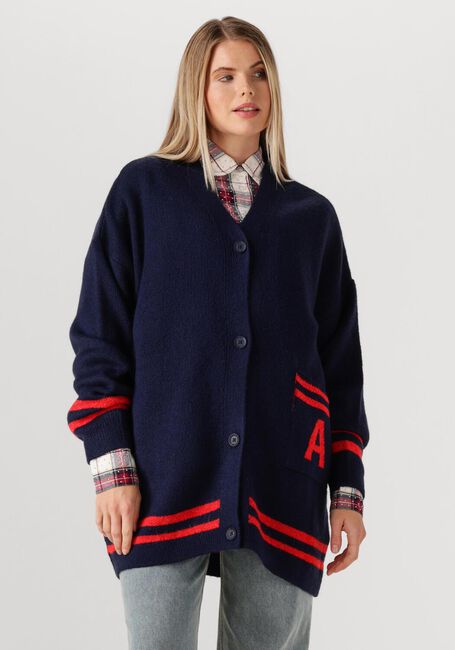 Donkerblauwe ALIX THE LABEL Vest LADIES KNITTED FLUFFY KNIT CARDIGAN - large