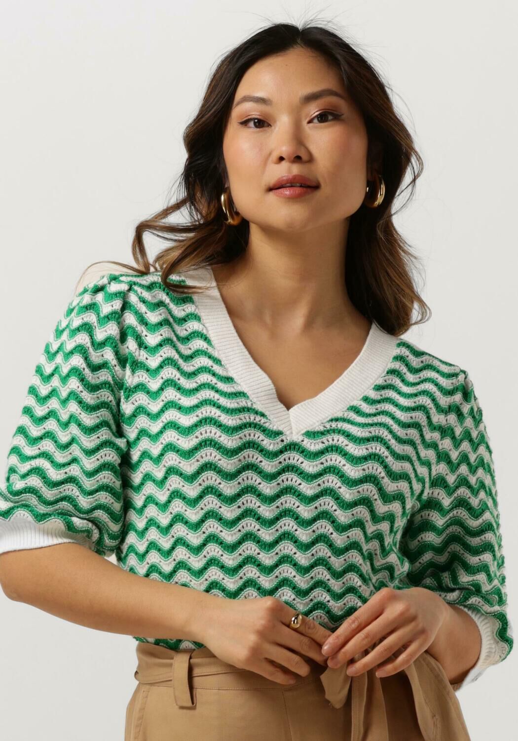 MINUS Dames Tops & T-shirts Maika 2 4 Sleeve Knit T-shirt Groen