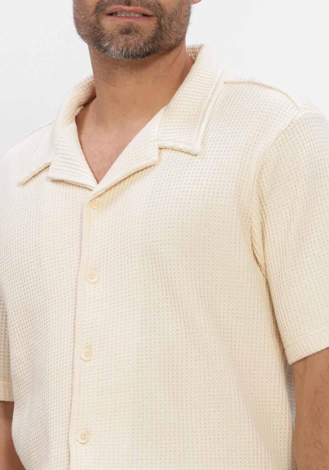 Beige SHIWI Casual overhemd DEAN WAFFLE STRUCTURE SHORTSLEEVE - large