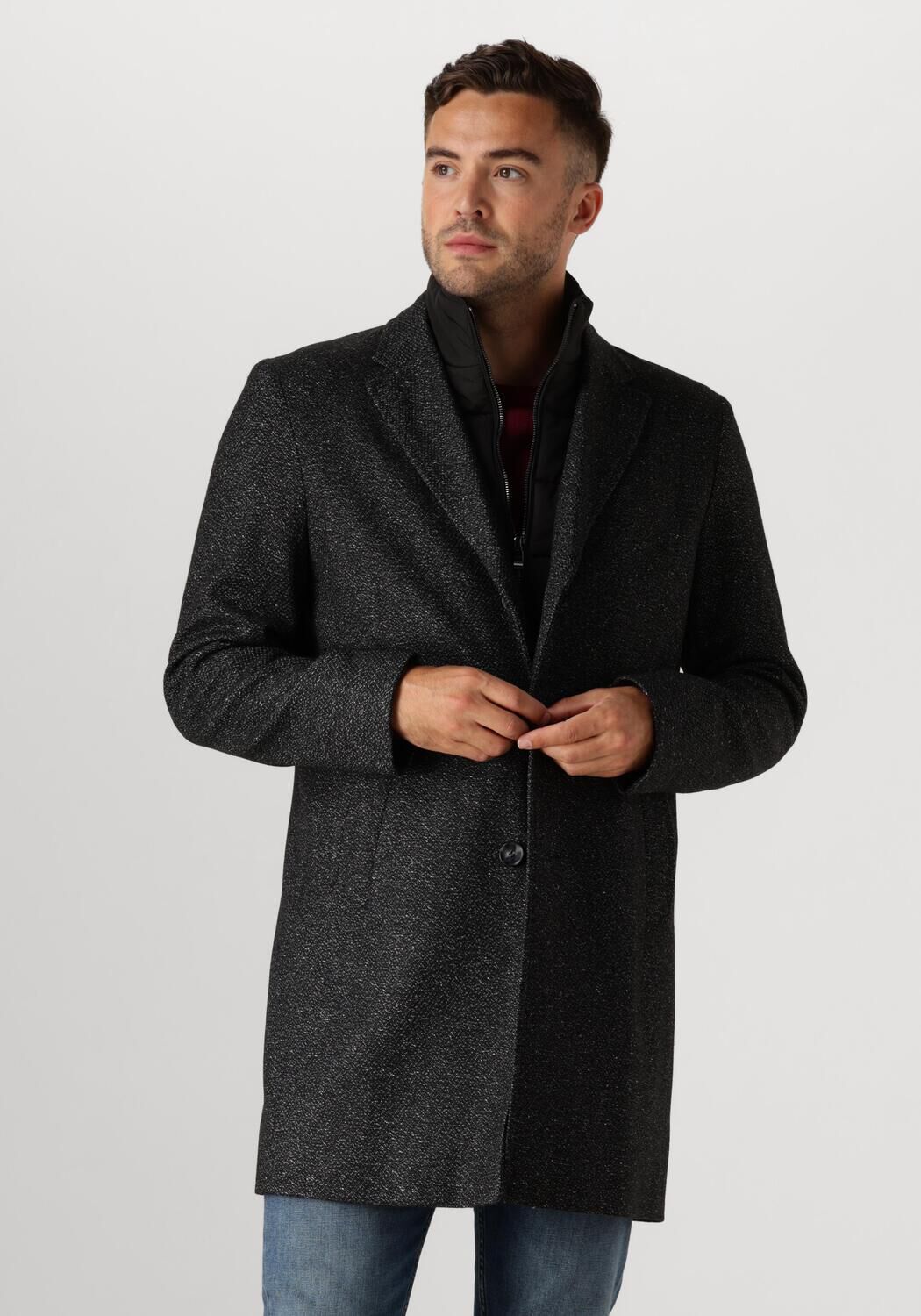 Boss Slanke Zwarte Jas met Uitneembare Voering Black Heren