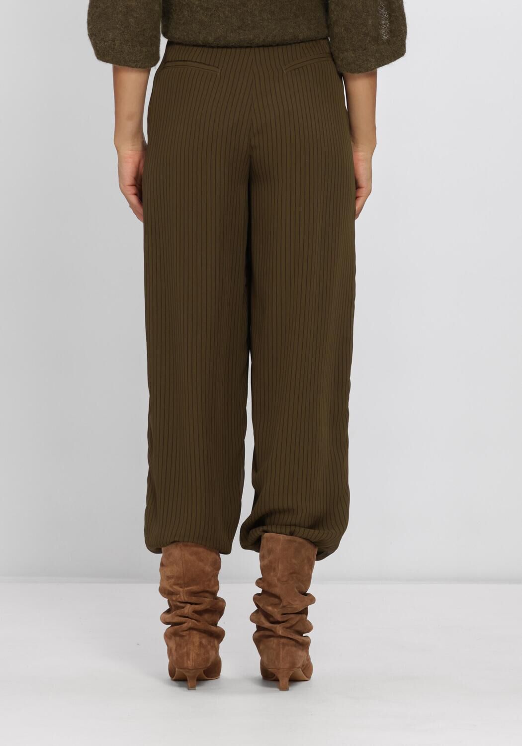 DANTE6 Dames Broeken Gilbery Pinstripe Balloon Pants Olijf