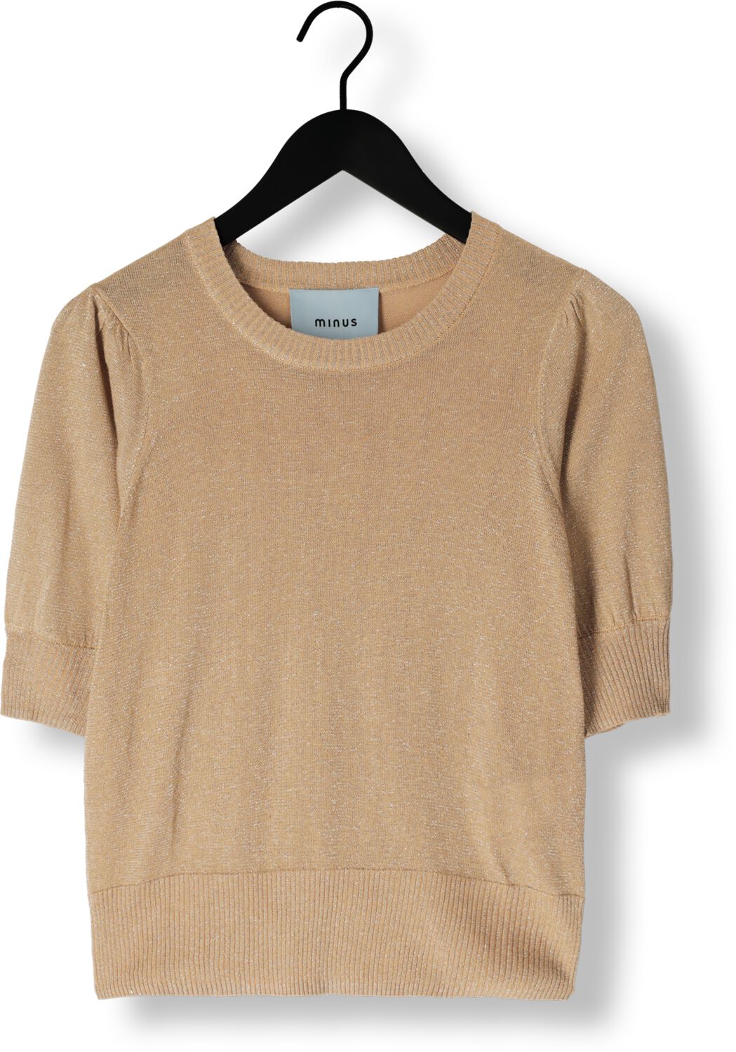 MINUS Dames Tops & T-shirts Liva Puff Sleeve Metallic Knit Pullover Camel