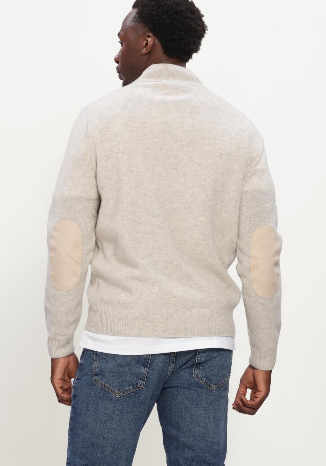 Beige BARBOUR Trui ESSENTIAL PATCH HALF ZIP KNITTED JUMPER - large