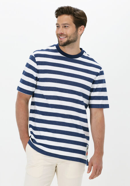Blauw/wit gestreepte SCOTCH & SODA T-shirt STRUCTURE STRIPED CREWNECK JERSEY T-SHIRT IN ORGANIC COTTON - large