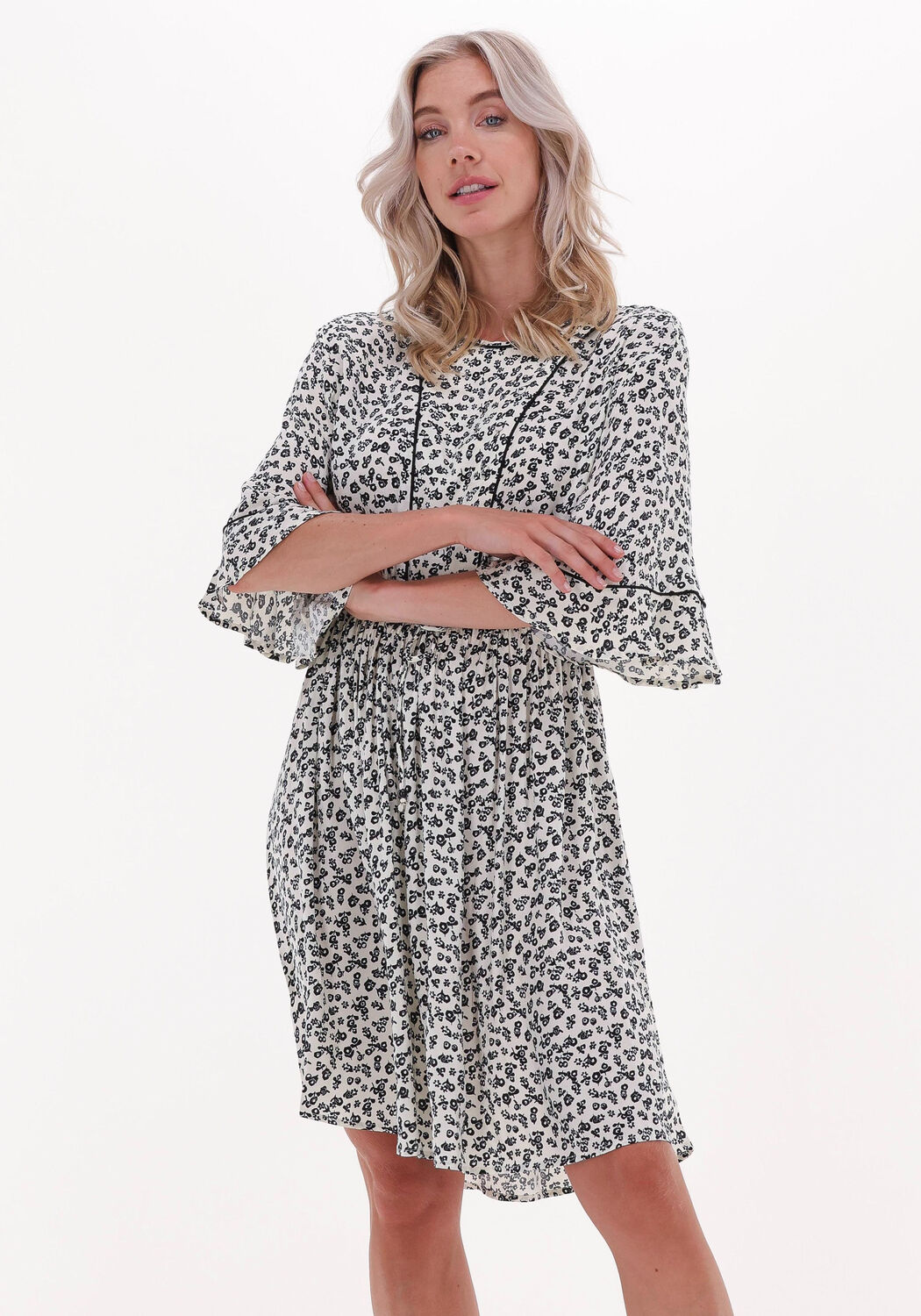 multi scotch soda mini jurk t shirt shape dress with flounce sleeves
