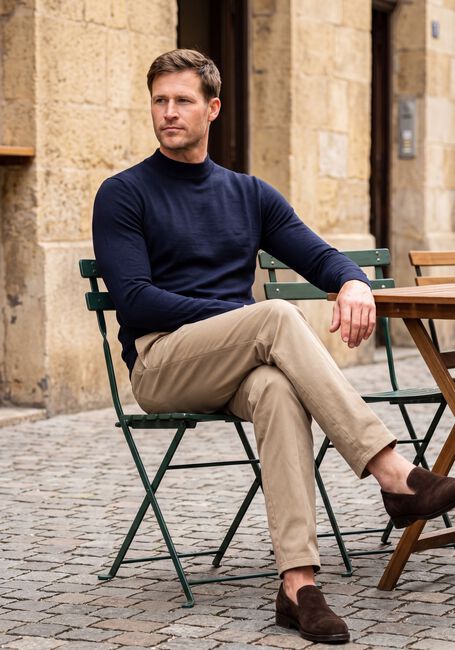 Donkerblauwe PROFUOMO Trui PULLOVER MOCK NECK EXTRAFINE MERINO - large