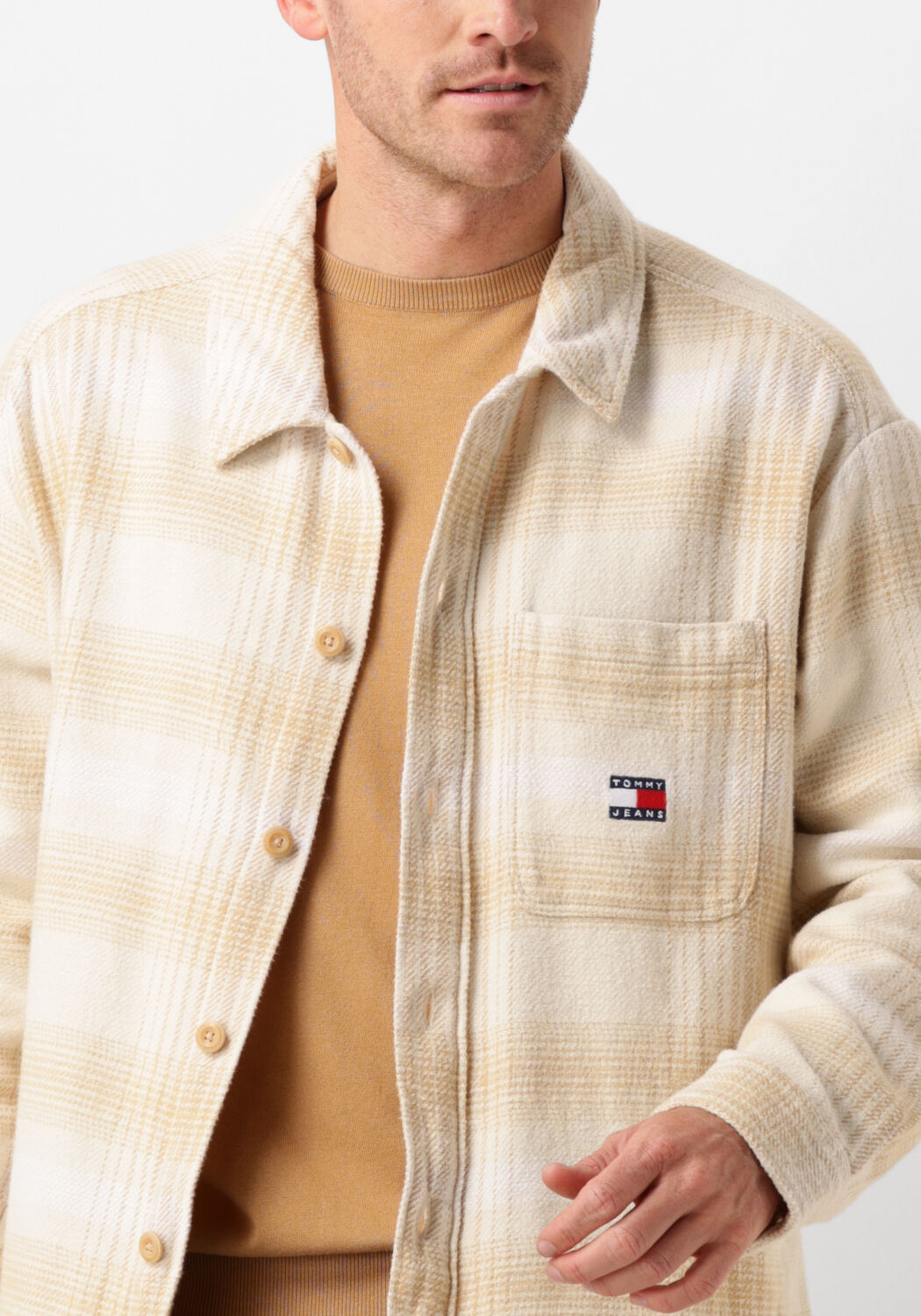 TOMMY JEANS Heren Overhemden Tjm Badge Check Overshirt Beige