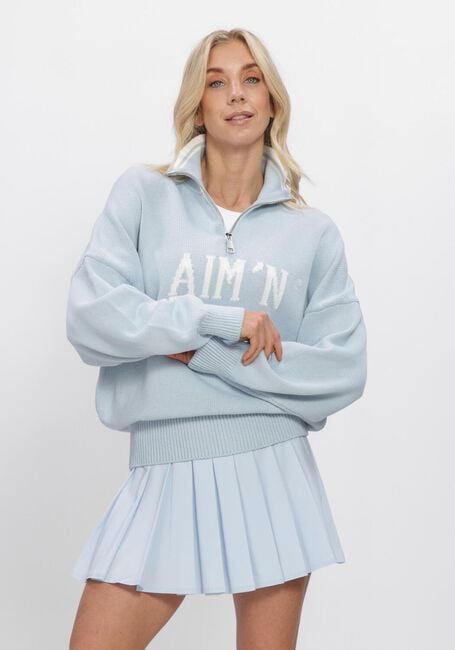 Lichtblauwe AIM'N Trui COLLEGE KNITTED HALF ZIP - large