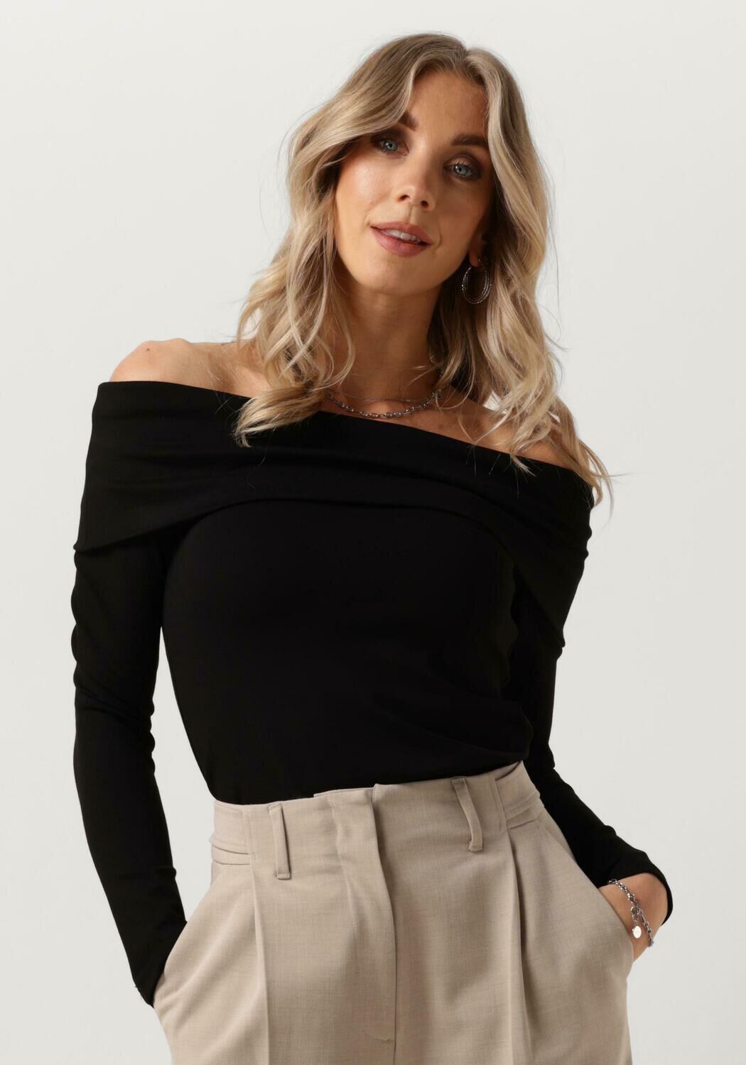 SELECTED FEMME Dames Tops & T-shirts Slfeffie Ls Off-shoulder Top Zwart