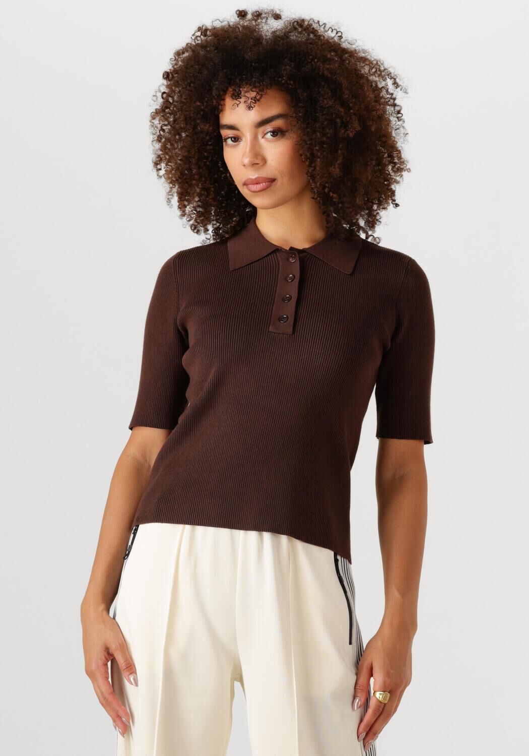HAUTE L'AMITIÉ Dames Tops & T-shirts Piccolo Ss Polo Rib Knit Bruin
