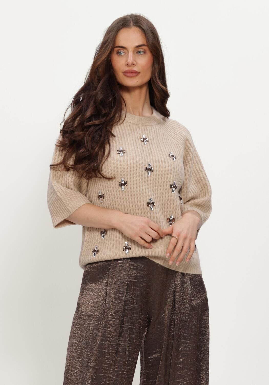 Beige INWEAR Top PRISKAIW SEQUIN TEE - large