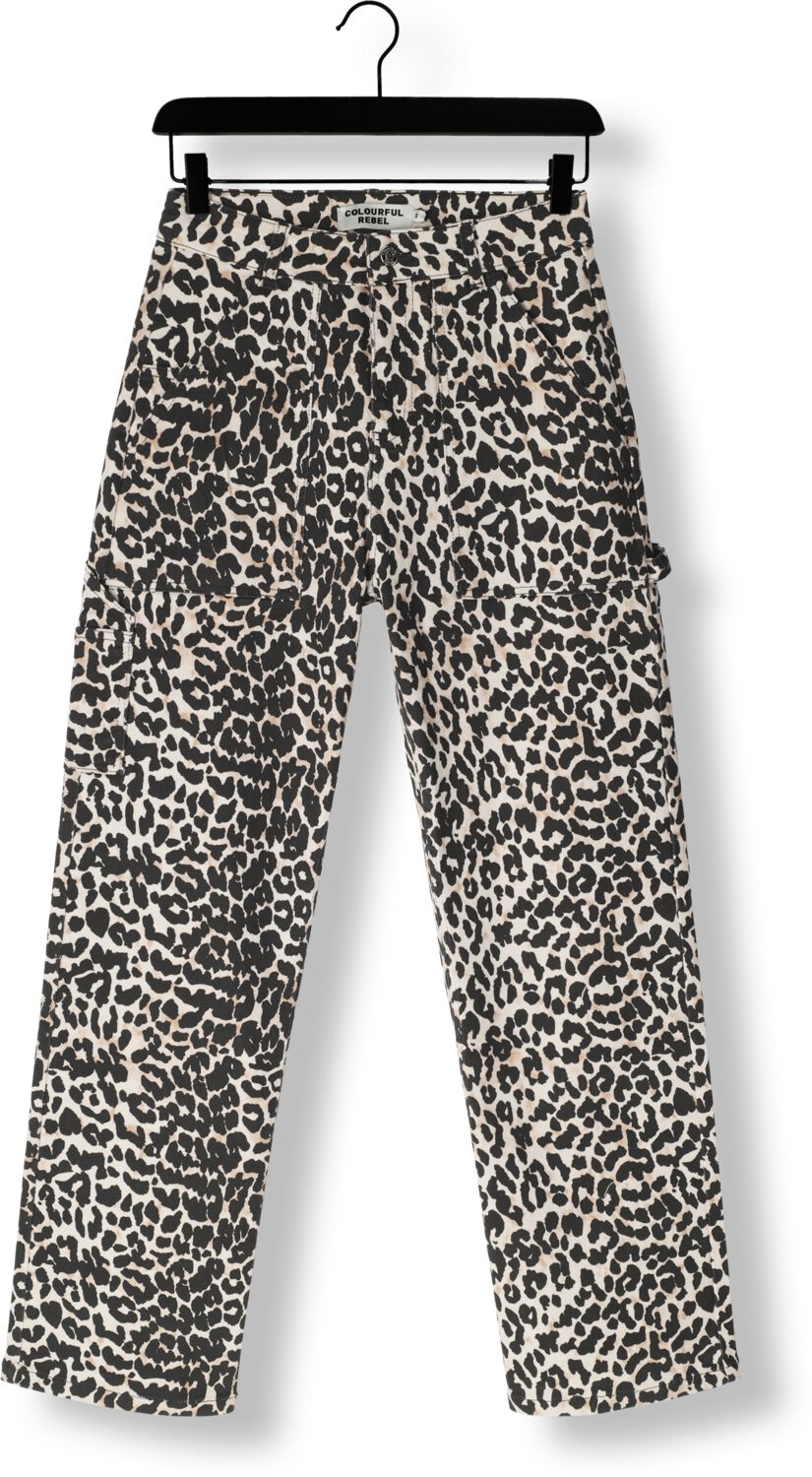 COLOURFUL REBEL Dames Jeans Tinsley Leopard Denim Worker Pants Bruin