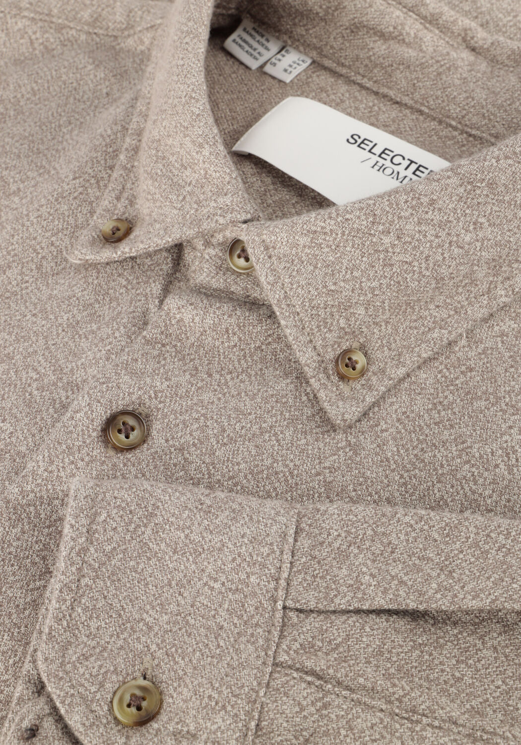 Beige SELECTED MEN Casual overhemd SLHREGNOAG MIX BDWN LS SHIRT CAMP - large