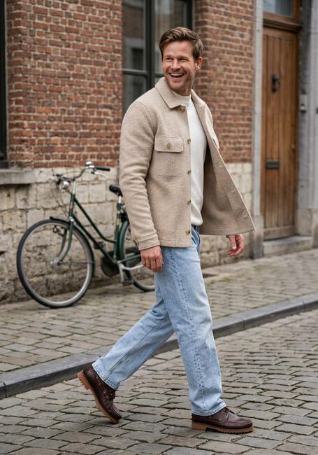 Beige SELECTED MEN Overshirt SLHNEALY LS KNIT WORKWEAR CARDIGAN - large