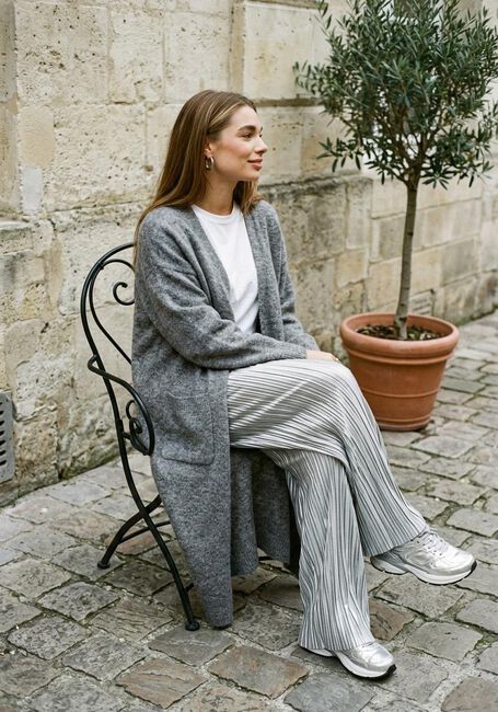 Zilveren Y.A.S. Wijde broek YASSTORMA HW PANTS - large