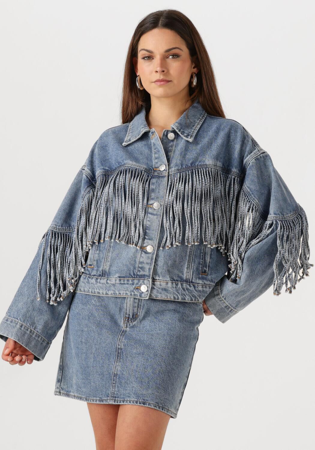 Y.A.S. Dames Jassen Yasaiko Ls Denim Fringe Jacket Blauw