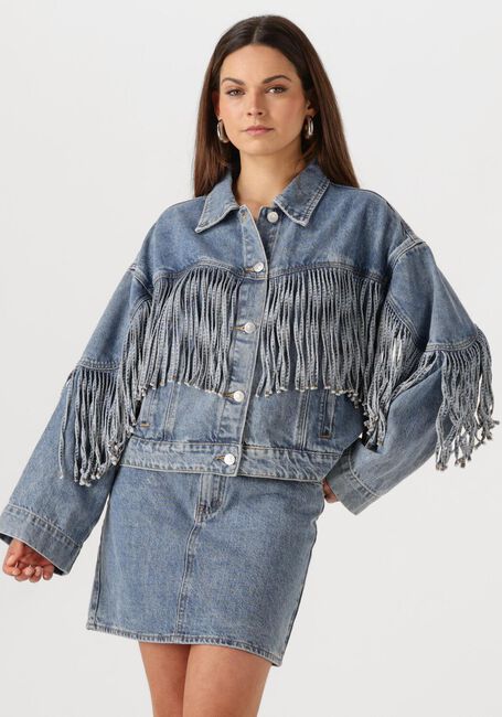 Blauwe Y.A.S. Spijkerjas YASAIKO LS DENIM FRINGE JACKET - large