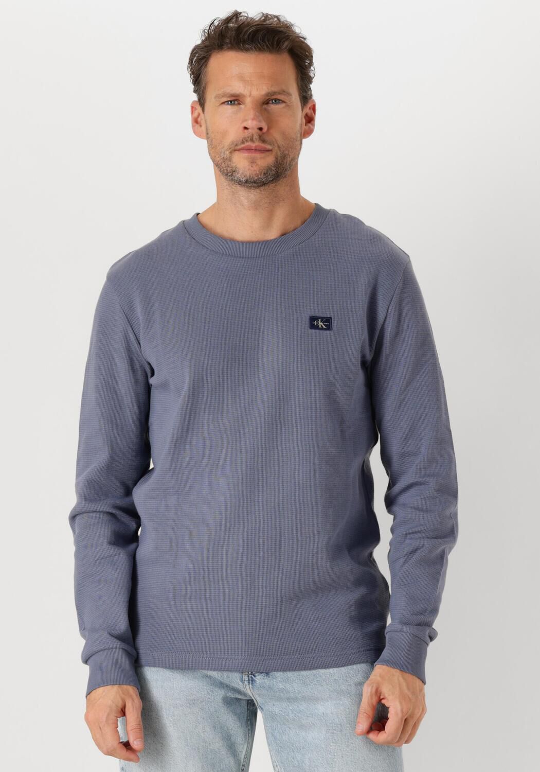 CALVIN KLEIN Heren Truien & Vesten Woven Label Waffle Ls Tee Blauw