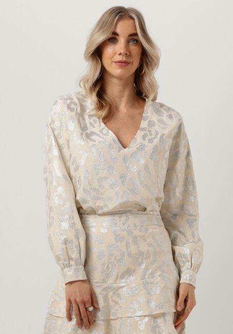 Beige ALIX THE LABEL Blouse LADIES WOVEN LUREX ANIMAL BLOUSE - large
