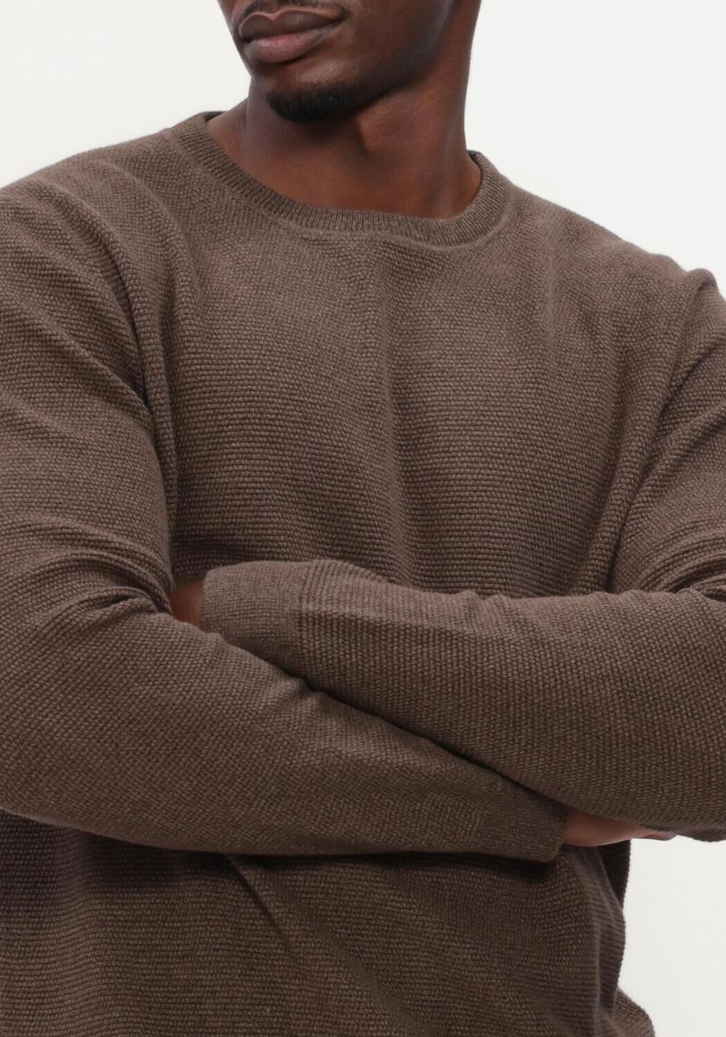 SELECTED MEN Heren Truien & Vesten Slhross Ls Knit Structure Crew Neck Noos Bruin