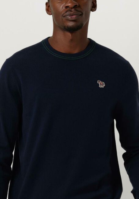 Donkerblauwe PS PAUL SMITH Trui MENS SWEATER CREW NECK ZEB BAD - large