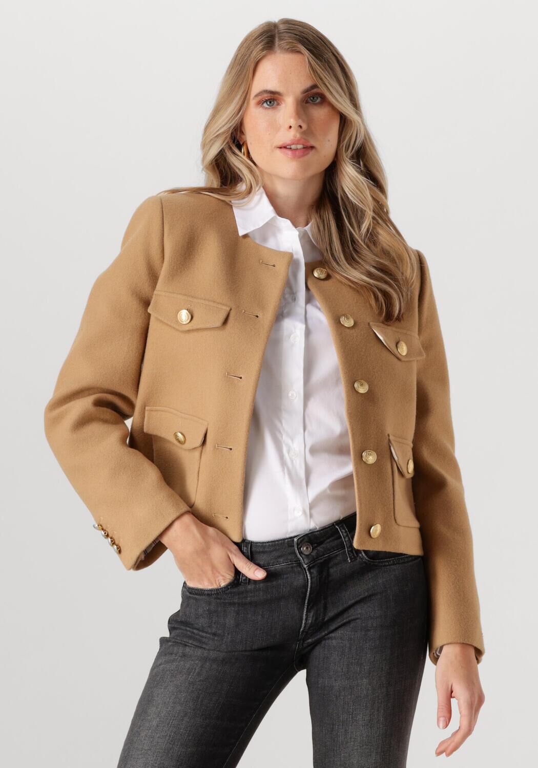 TOMMY HILFIGER Dames Jassen Crop Wool Gold Button Jacket Bruin