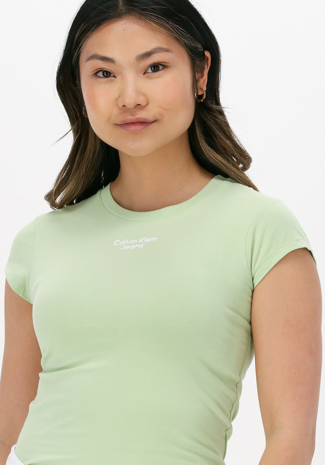 groene calvin klein t shirt stacked logo tight tee