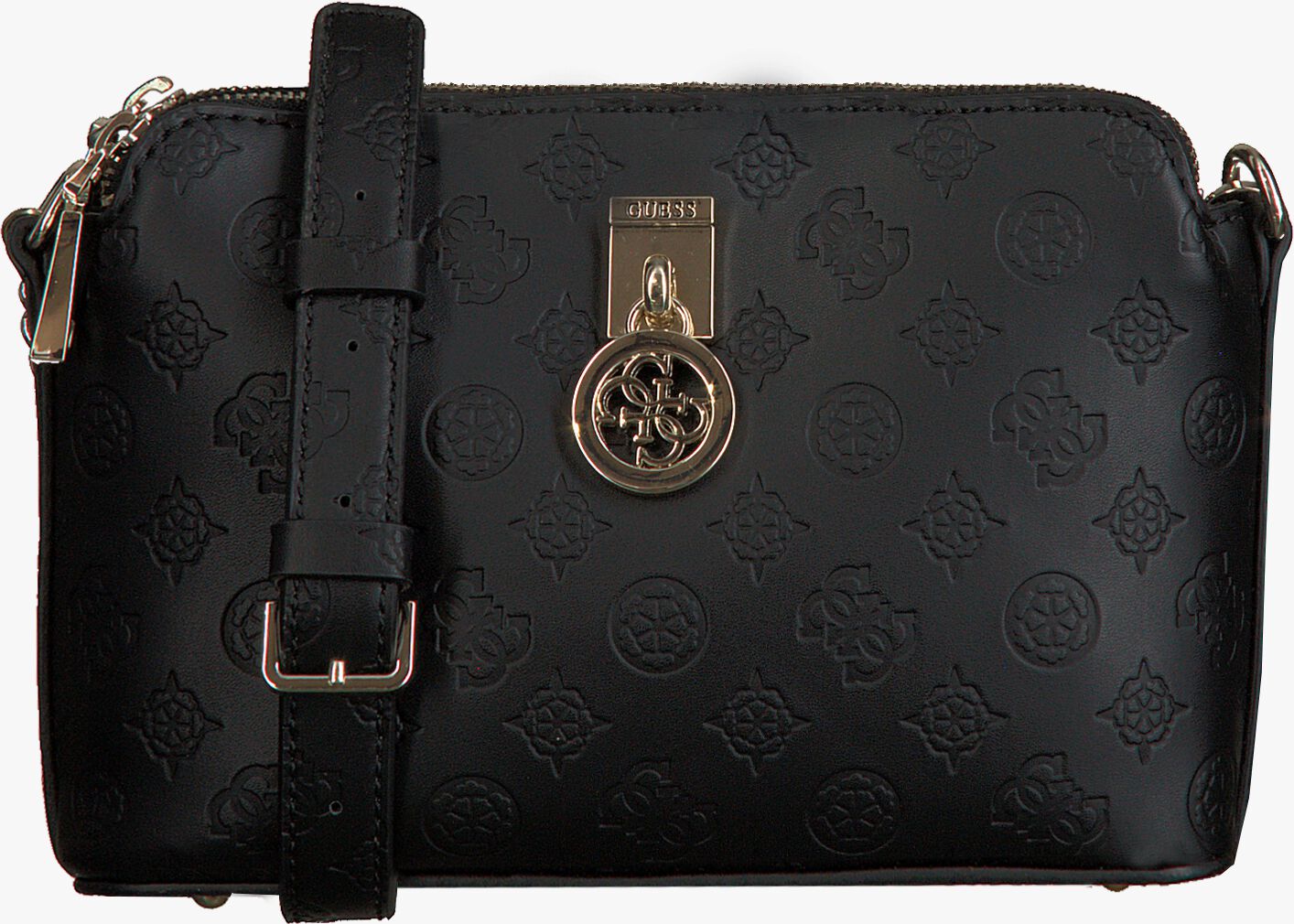 Zwarte GUESS DBL ZIP CROSSBODY Schoudertas Omoda