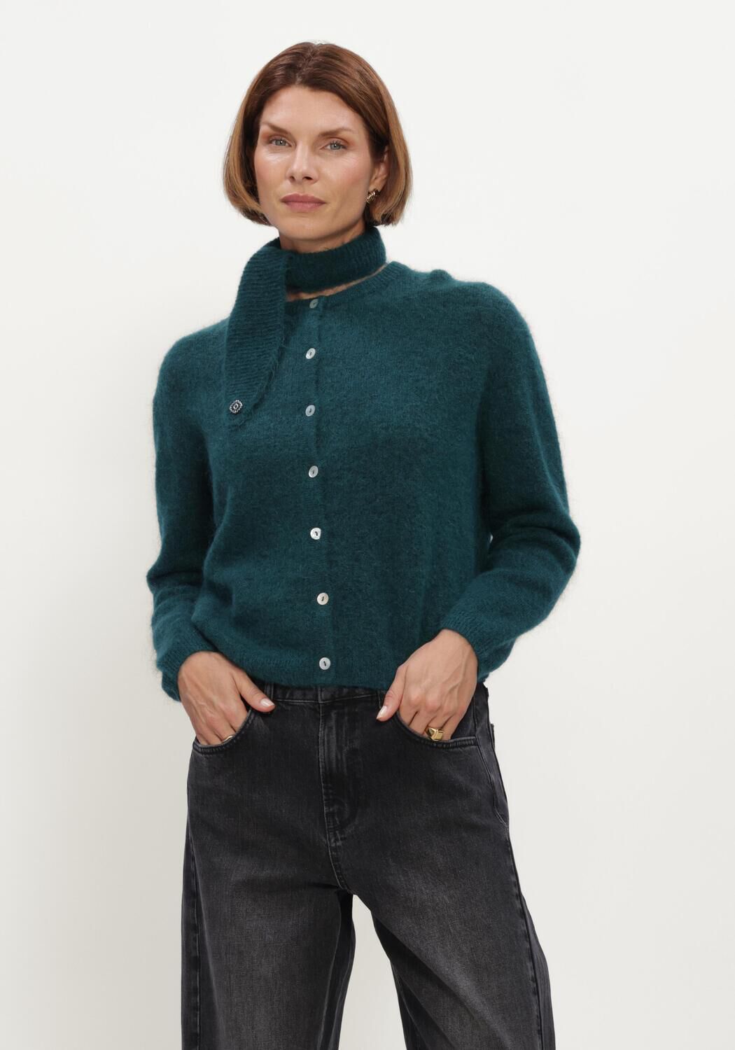 Donkergroene STUDIO ANNELOES Vest Bibi cardigan - large