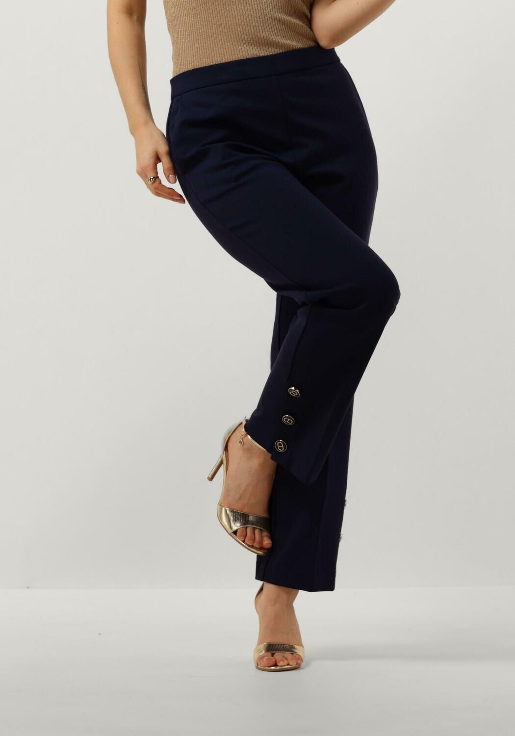 Twinset Viscose Cropped Broek met Metalen Knopen Blue Dames