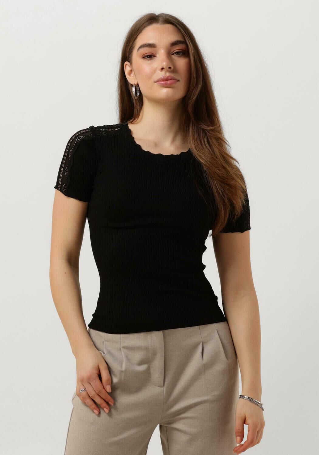 Rosemunde Dames Tops & T-shirts Benita Silk T-shirt W Lace Black Dames