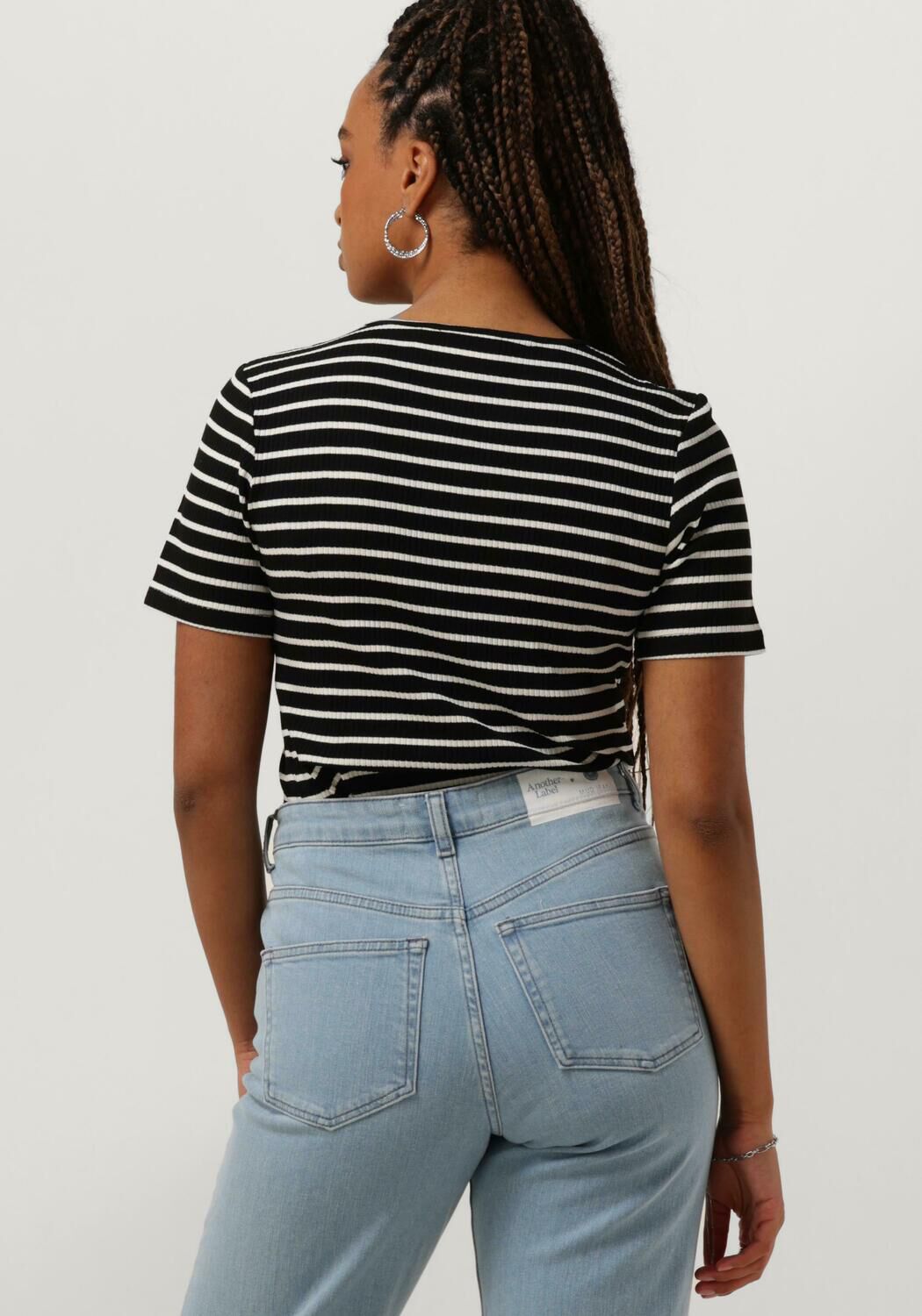 ANOTHER LABEL Dames Tops & T-shirts Elyne Stripe T-shirt S s Zwart