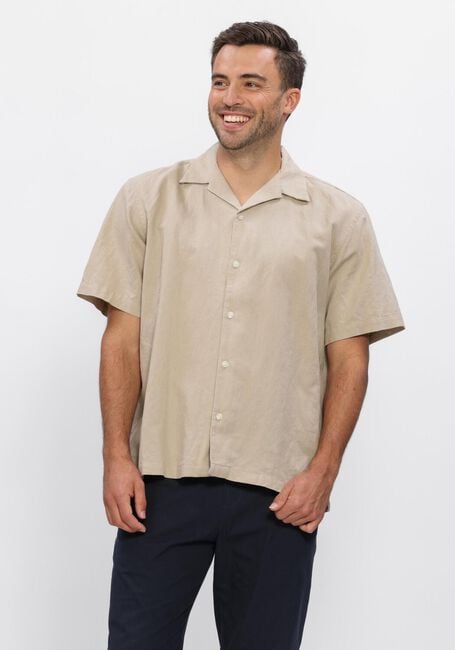 Beige SELECTED MEN Casual overhemd SLHRLXCLAY LINENBLEND SS SHIRT RES NOOS - large