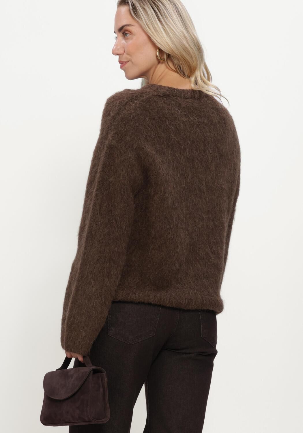 Bruine OBJECT Trui OBJHARRY L/S LO KNIT PULLOVER NOOS - large