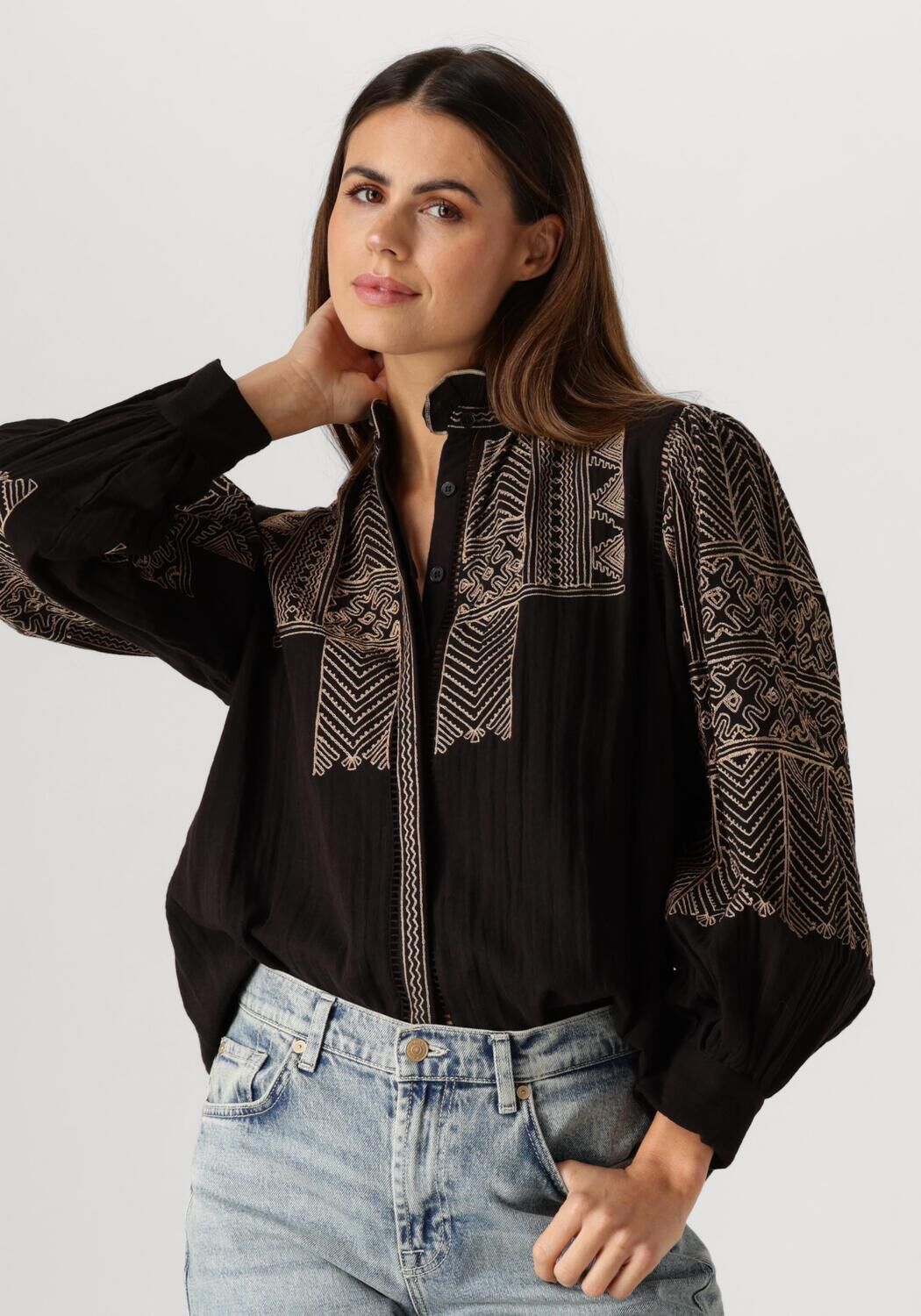 Antik batik Zwarte Geborduurde Svetlana Blouse Black Dames