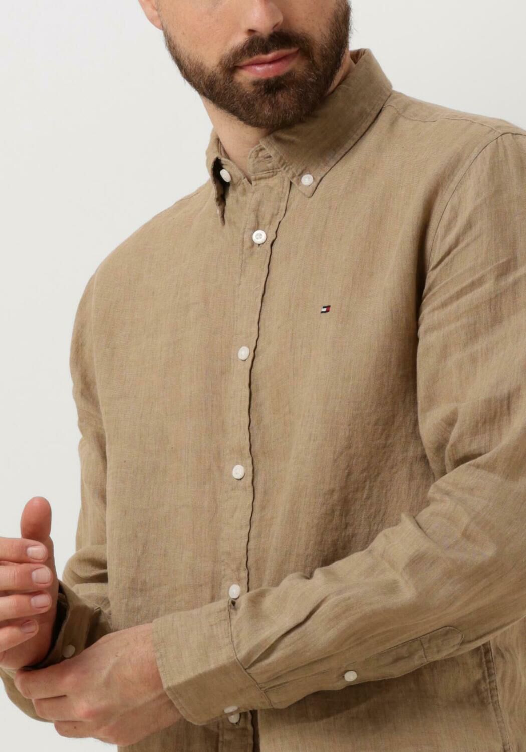 TOMMY HILFIGER Heren Overhemden Pigment Dyed Li Solid Rf Shirt Beige