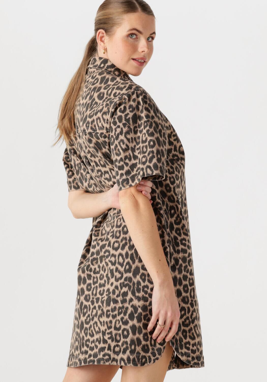 CATWALK JUNKIE Dames Jurken Denim Dress With Leopard Pattern Bruin