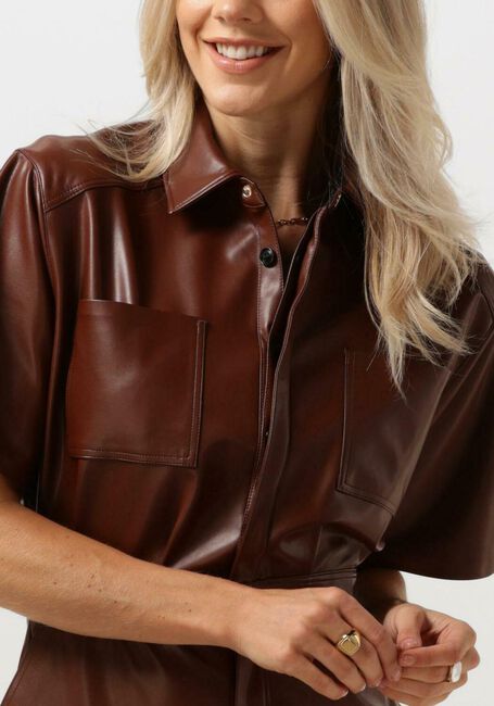 Bruine VANILIA Midi jurk FAUX LEATHER SHIRT DRESS - large
