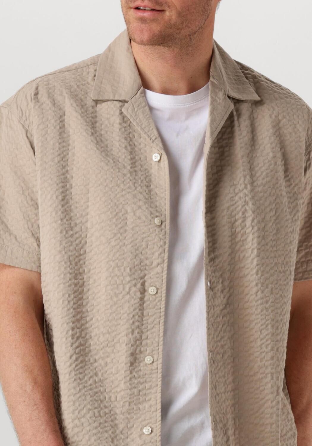 SELECTED HOMME Heren Overhemden Slhrelaxed-ace Seersucker Ss Shirt Beige