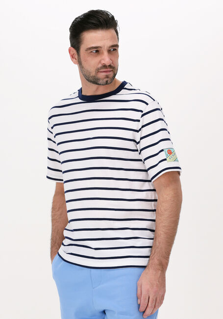 daar ben ik het mee eens Inheems Ondoorzichtig Blauw/wit gestreepte SCOTCH & SODA T-shirt STRIPED JERSEY CREWNECK T-SHIRT  WITH BADGE IN ORGANIC COTTON | Omoda