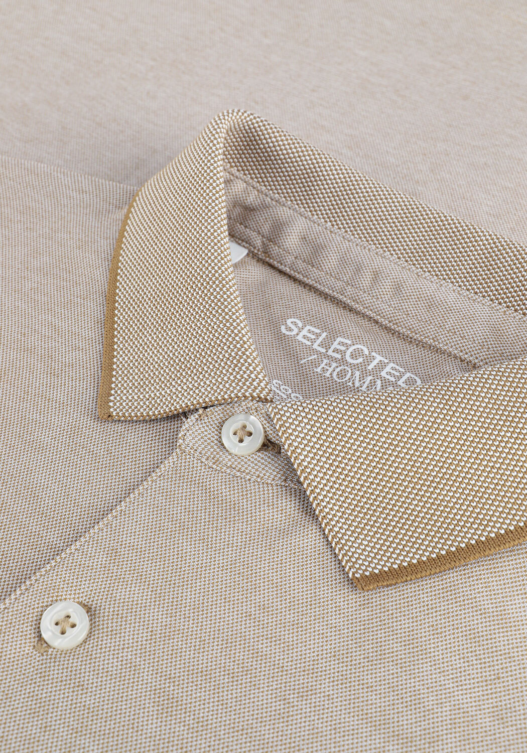 Beige SELECTED MEN Polo SLHLEROY COOLMAX SS POLO B NOO - large