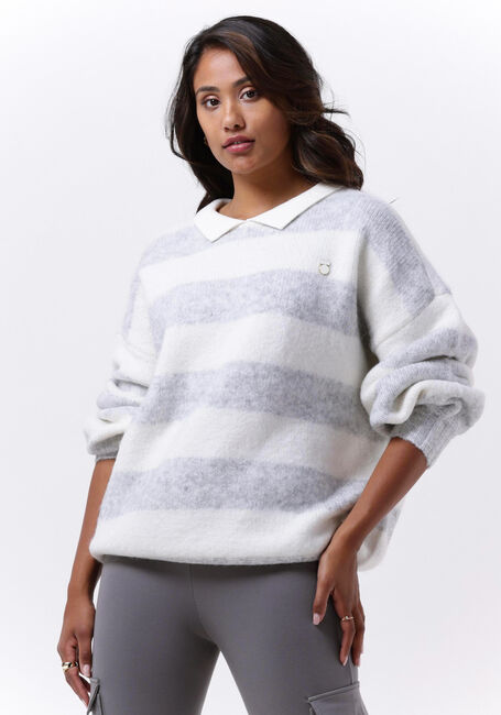 Ecru 10DAYS Trui STRIPED POLO SWEATER KNIT - large