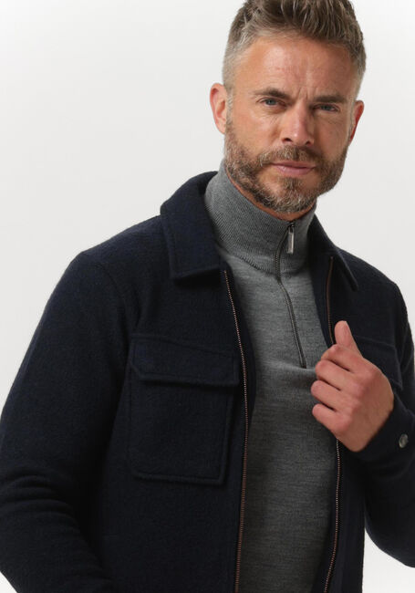 Donkerblauwe CAST IRON Overshirt ZIP JACKET BOILED WOOL - large